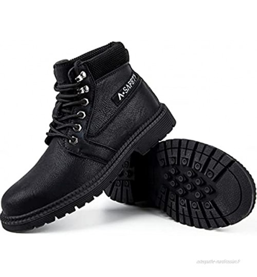 Bottes de Sécurité pour Hommes Chaussures Botte de Travail à Embout en Acier Botte Industrielle Légère Baskets de Sécurité en Kevlar Respirant,Black-46EU