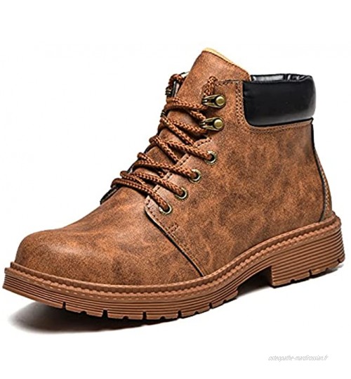 KUXUAN Chaussures de Travail de Soudeur Montantes pour Hommes Embout en Acier Léger Bottes de Sécurité Chaussures de Protection Légères et Antidérapantes,Brown-47EU
