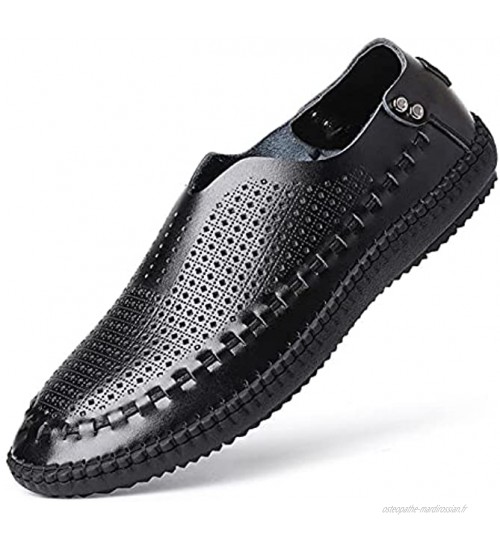 Chaussures de Cricket Chaussures Loafer Occasionnel pour Hommes Chaussures de Conduite de Loisirs Orteils Ronds sur des Rivets perforés renferçants à la Main Couture Talon Plat
