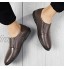 DIYHM Loafer pour Hommes Ronds Perforce Vamp Couleur Solide Couture à la Main Plat Véritable Cuir Sole Sole Solle sur Chaussures d'entraînement Color : Brown Size : 39 EU