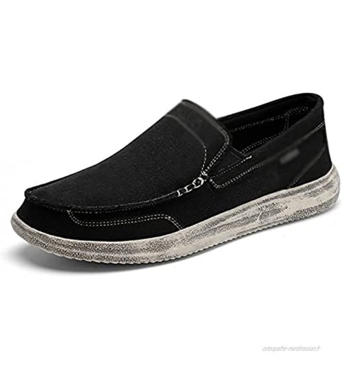 Heimaolvczcx Chaussures Bateau Homme Chaussures de Bateau en Toile pour Hommes d'été Chaussures de Pont décapotables déconsein de Mode Color : Black Shoe Size : 44