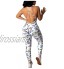 Honestyi-Combinaison femme,Sexy Col V Combinaisons Mode Découpe Jumpsuit Chic Imprimé Combishorts Dos Nu Sling Combinaison