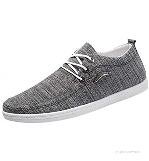 Leey Hommes Toile Running Baskets Casuale Solide Couleur Unie Ronde Lacets Respirant Mesh Chaussures de Sport