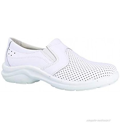 LUISETTI 0029 Monaco Chaussures Unisexes pour Professionnels Cuir Blanc Élastiques latéraux Pelle perforée Semelle Amovible Anatomique