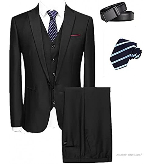 Costume d’Affaires 5 pièces pour Hommes Single Breasted Elegant Solid Suits Blazer Tux Vest & Pantalon avec Cravate et Ceinture