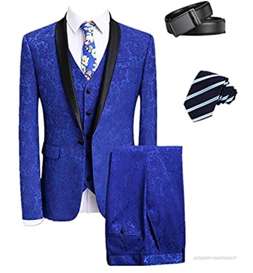 Costume d’Affaires pour Hommes 5 pièces One Button Couleur Florale Party Blazer Vest Pants Set avec Cravate et Ceinture