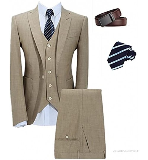 Costume d’Affaires pour Hommes 5 pièces One Button Solid Formal Party Blazer Vest Pants Set avec Cravate et Ceinture