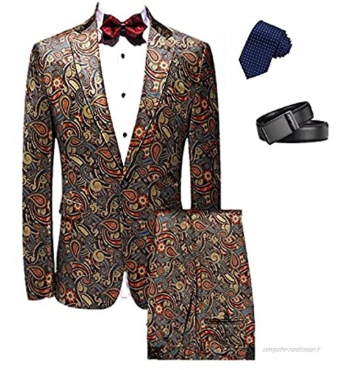 Costume décontracté 4 pièces pour Homme One Button Couleur Florale Mariage Tux Blazer & Pantalon avec Cravate et Ceinture