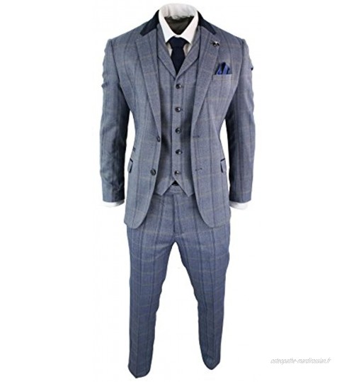 Costume Homme Tweed à Carreaux Prince de Galles 3 pièces Bleu Marine Vintage