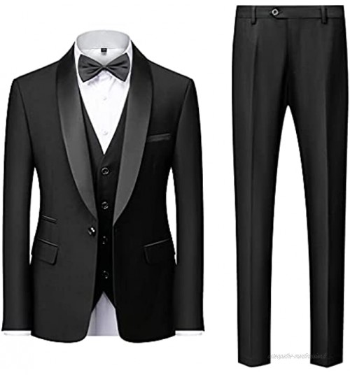 HBIN Hommes Collier Costumes Jacket Pantalons WildeCoat Male Affaires Casual Blazers Blazers Vest Pantalon 3 pièces Ensemble Color : Black Size : M code