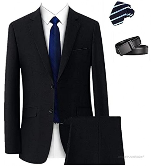 Homme 4 pièces Slim Fit Suit Set Single Breasted Elegant Solid Wedding Tux Blazer & Pantalon avec Cravate et Ceinture