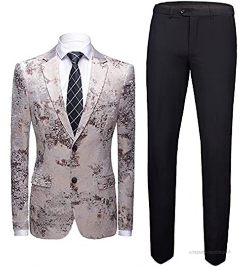 NJBYX 2 pièces hommes costume floral smoking robe costume veste pantalon noir imprimé hommes costumes pour mariage Color : D Size : 2XLfor 68-73kg