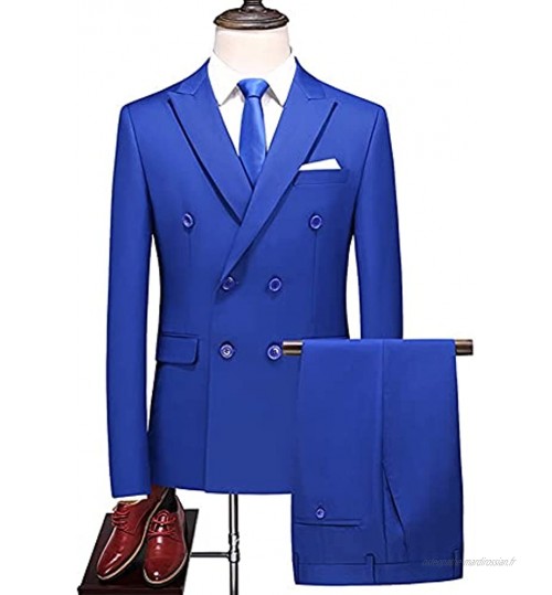 NJBYX Costume à double boutonnage de 2 pièces costume masculin costume smoking smoking costume de scène de bal hommes Color : Blue Size : 6XL for 90 to 95 kg