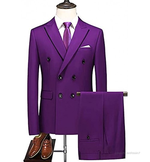 NJBYX Costume à double boutonnage de 2 pièces costume masculin costume smoking smoking costume de scène de bal hommes Color : Purple Size : XXL for 70 to 75 kg