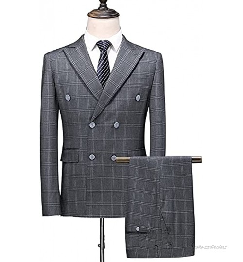 NJBYX Costume + gilet + pantalon costume à double boutonnage choqué pour hommes 3 pièces costume occasionnel élégant pour hommes hommes Tuxedo Color : Gray Size : 5XL 86-92kg