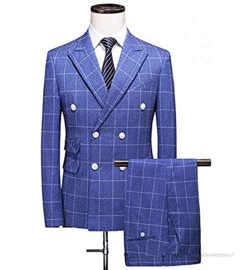 NJBYX Costume + gilet + pantalon costume à double boutonnage choqué pour hommes 3 pièces costume occasionnel élégant pour hommes hommes Tuxedo Color : Blue Size : M 52-57kg
