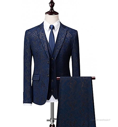 NJBYX Costume + gilet + pantalon Ensemble de 3 puits de 3 pièces pour Mens costumes Homme Slim Fit Costudes d'impression Set M-6XL Color : Blue Size : 6XL for 93-99kg