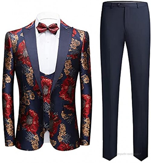 NJBYX Formelle élégante Hommes robe habillée costumes de mariage pour hommes imprimés floraux tuxedo groomsmen blazer Color : Multicolor Size : 5XL for 86-92kg