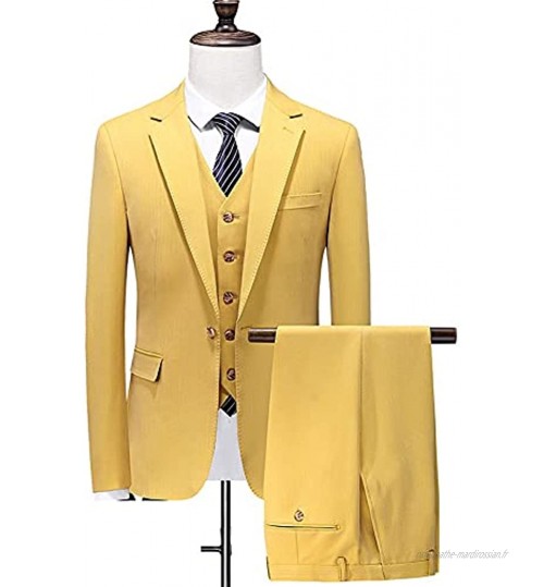 NJBYX Hommes costumes Set le costume à rayures de mariée en trois pièces du marié costume homme slim ajustement costume + gilet + pantalon Color : Yellow Size : L 58-62kg