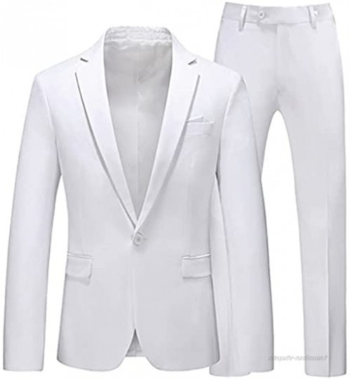 SSMDYLYM Hommes d'affaires Casual Costumes Slim Fit Pantalons Blazer White Party de Mariage Formel Blazers Veste Pantalons 2 pièces Set Color : White Size : 4XL Code