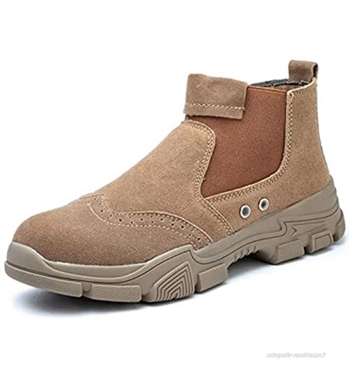 Chaussures de Sécurité pour Hommes Femmes Bottes à Embout en Acier Baskets Industrielles Légères et Respirantes Increvables,KhakiB-43EU