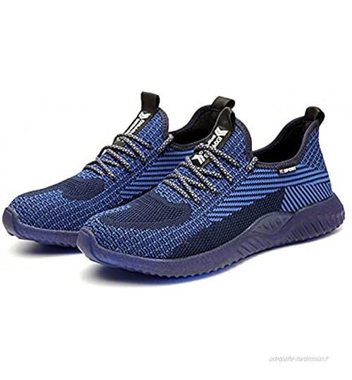 Chaussures De Travail à Embout en Acier pour Hommes Chaussures De Sécurité Anti-écrasement Respirantes Et Légères Baskets AntidérapantesSize:38,Color:Bleu