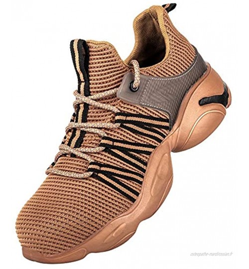 meng Chaussures De Sécurité Homme Femme Chaussure De Travail Chaussure De Sécurité Chaussures De Randonnée Baskets Color : Brown Size : 38 EU