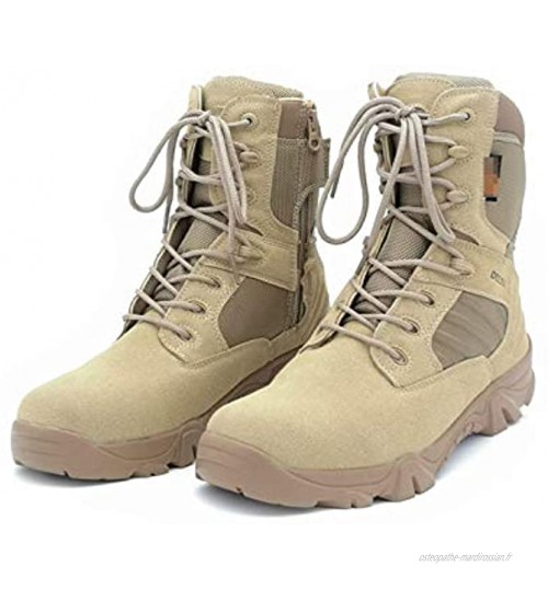 Bottes de Combat Montantes pour Hommes Bottes de Travail légères Bottes Tactiques Militaires Bottes de randonnée durables,Sand color-44