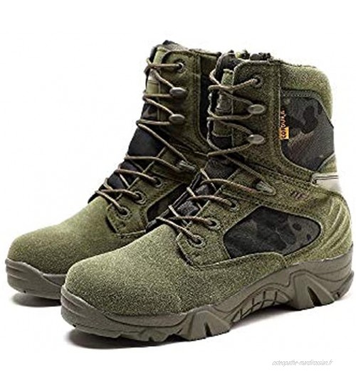 LEIKEI Bottes Tactiques de Combat de l'armée Bottes Militaires de Camouflage du désert Camping en Plein air Bottes d'alpinisme randonnée d'été Tourisme Chaussures Respirantes,Green-42