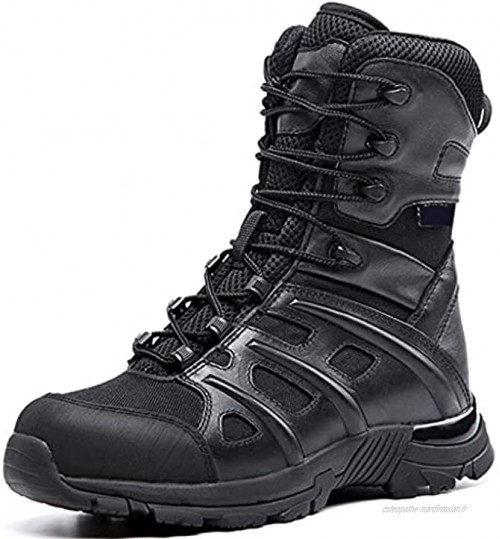 YUHAI Bottes Militaires Hommes Bottes de Combat Respirantes élevées Chaussures de randonnée Chaussures Tactiques Anti-ponction Anti-Collision antidérapant Black-40UK 7.5