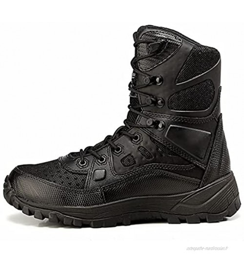 YUHAI Bottes Militaires Hommes Bottes Tactiques Respirantes imperméables Chaussures de randonnée Bottes de Combat légères,Black-42UK 8.5