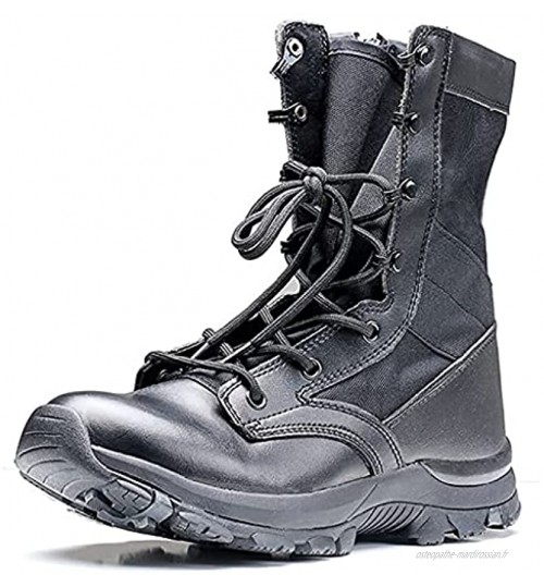 YUHAI Bottes Militaires Hommes Cuir Noir Bottes de Patrouille légère antidérapante Sécurité Tactique Sécurité Trekking Chaussures,Black B-43UK 9