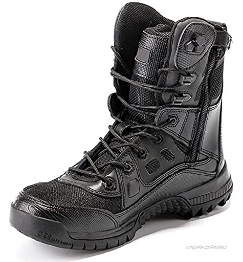 YUHAI Bottes Tactiques Hommes Bottes de Combat Respirantes en Cuir Chaussures de randonnée à mi-Cheville Bottes Militaires antidérapantes résistantes à l'usure,Black-43UK 9