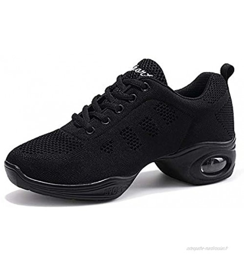 Chaussures de Sport Jazz pour Femmes Chaussures d'entraînement à la Danse de Danse de Marche Sportive de Zumba Athletic à Lacets Maille de Coussin d'air Fitness Femme Sneakers