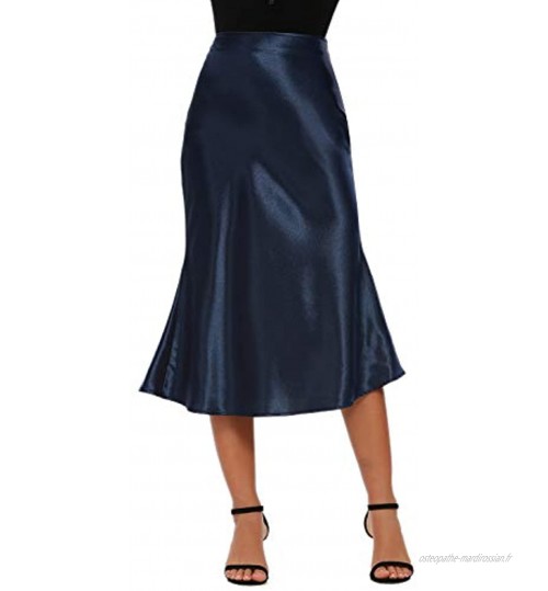 Alcea Rosea Jupe Femme Mi-Longue Taille Haute Jupe Sirène Soyeuse en Satin Jupe Crayon de Soirée Travail Coupe en Biais