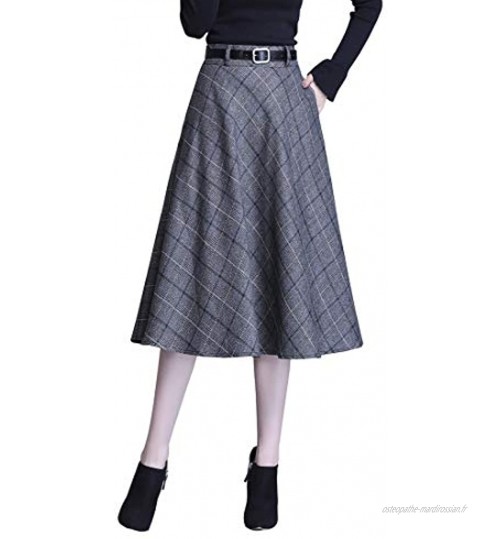 BiilyLi Femmes Mode élégant Haute Taille Hiver Jupe en Laine Midi A-Line Chaude mi Longue Jupe Automne Couleur Unie