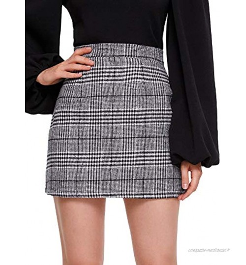 DIDK Femme Mini Jupe Courte Imprimé à Carreaux Ecossais Jupe Zippée Taille Haute Jupe Moulante Plaid Skirt