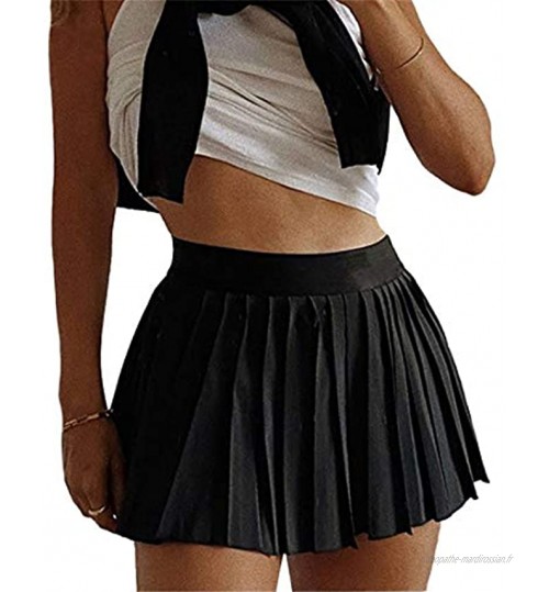PIDUDU Mini jupe plissée courte sexy pour femme Pour cosplay écolière Noir et blanc avec taille élastique