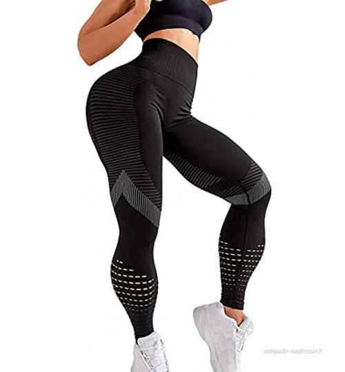 Qric Legging de sport sans coutures pour femme Coupe ajustée Taille haute Fitness Opaque Compression