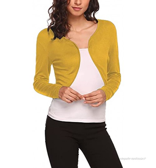 Hotouch Boléro pour femme Veste d'épaule courte à manches longues Cardigan en tricot jaune clair M