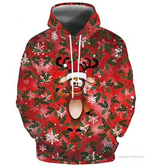 Sweatshirt à Capuche pour Couple de Sport de Loisirs Pull imprimé Père Noël Top