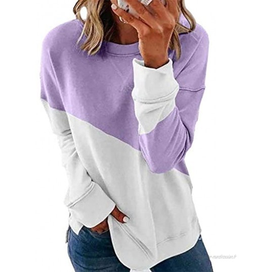 T-Shirt à pour Femme Manche Longues Imprimées Sweater Col Rond et à Rayures Mode