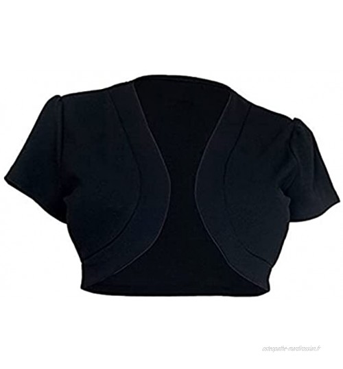 Zukmuk Boléro pour femme Cardigan à manches courtes Ouvert à l'avant Coton Veste en tricot Boléro Vêtement décontracté pour femme Noir  M